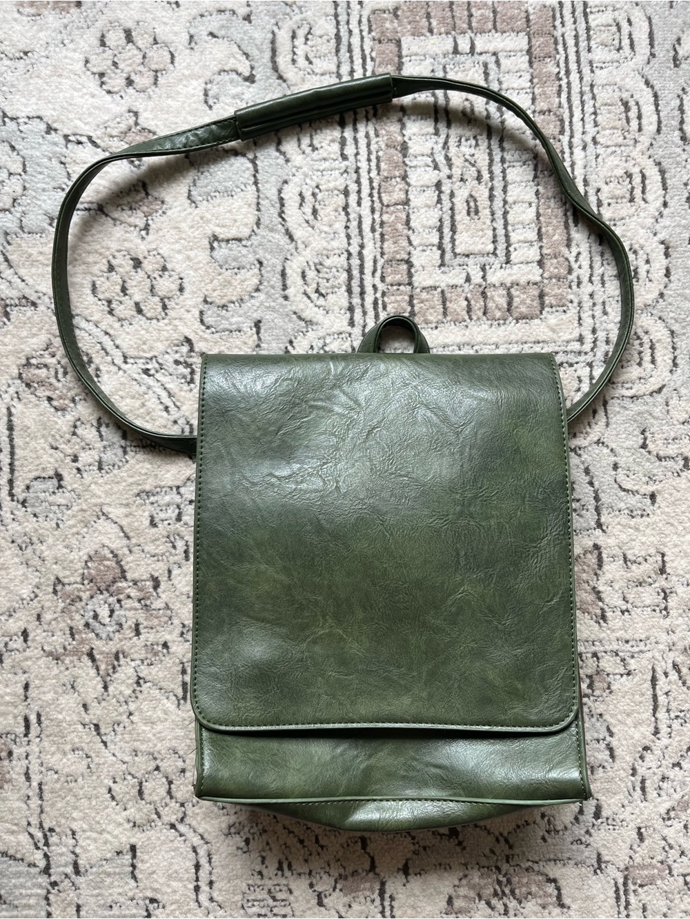 Green Leather Backpack Messenger Bag Purse